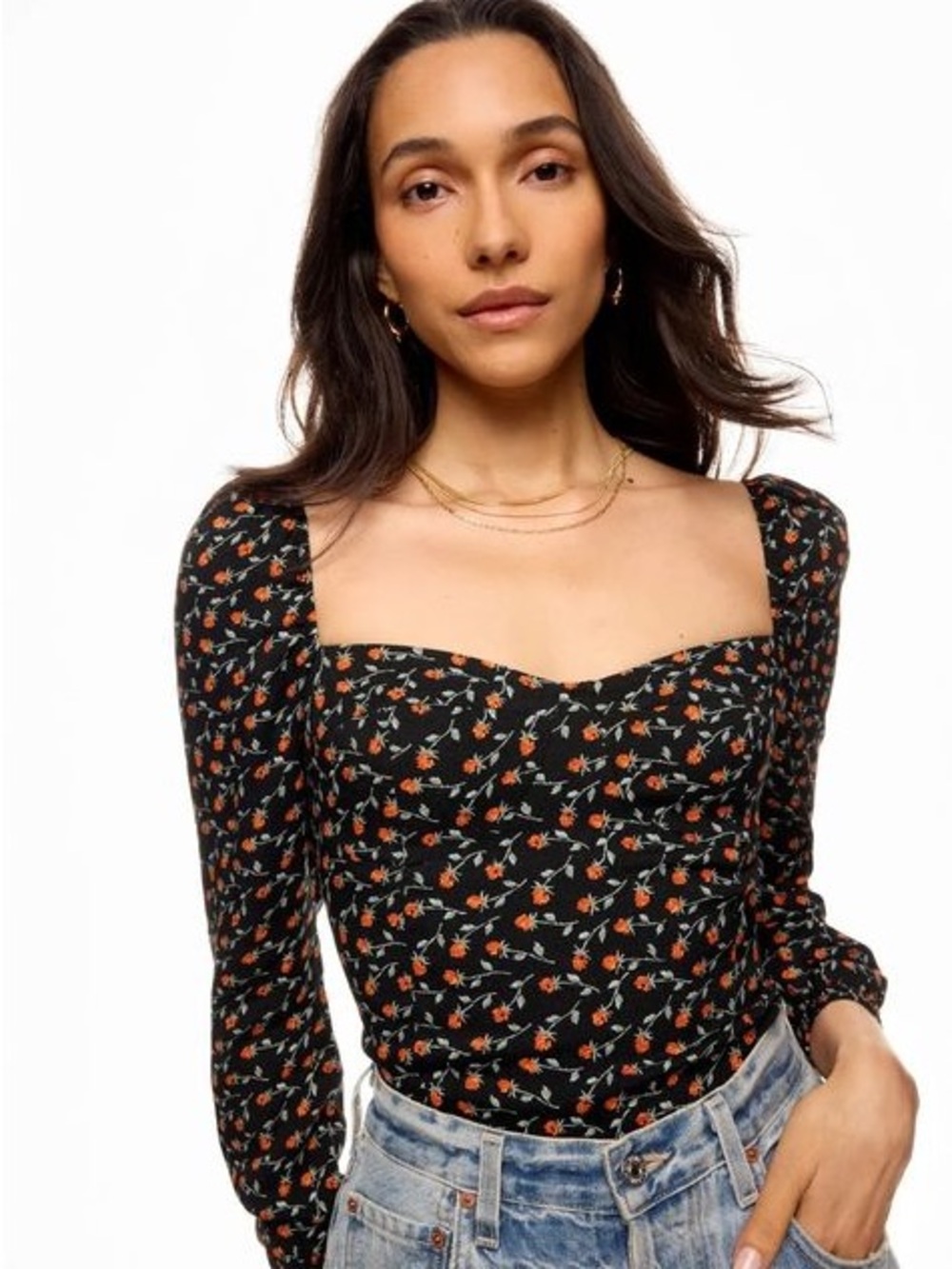 NWOT Reformation Reign Top in Mina Black Square-Neck Long Sleeve